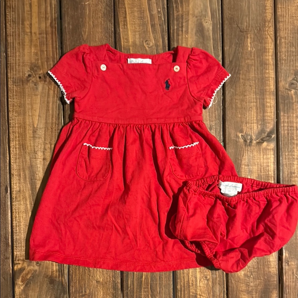 Ralph Lauren Classic Red Baby Dress with Bloomers